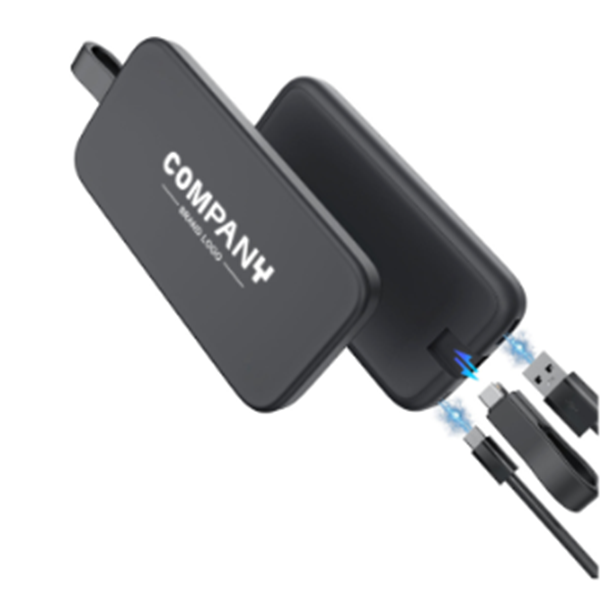 CABLE POWER Black: 10,000mAh Fast Charging PD Power Bank with Light-Up Logo & Cable