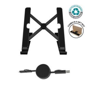 BRELA - @memorii Set of Recycled Laptop Stand and retractable cable Black