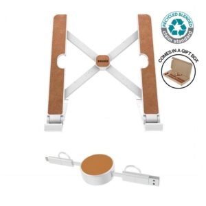 BRELA - @memorii Set of Recycled Laptop Stand and retractable cable White