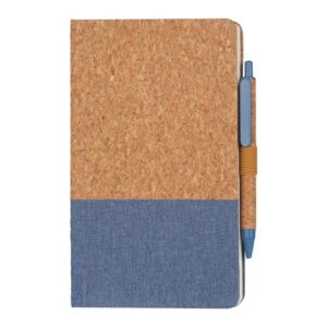 BORSA - eco-neutral A5 Cork Fabric Hard Cover Notebook and Pen Set Blue