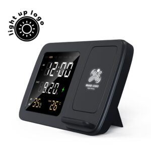 RISE - Giftology Digital Alarm Clock & Wireless Charger Black